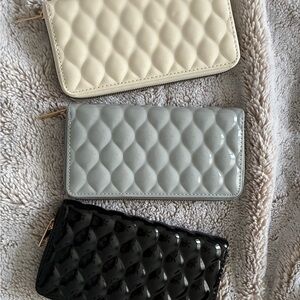 Quilted Wallet Trio in Cream, Gray, and Black